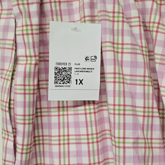 Forever 21+ Womens 1X Pink Plaid Elastic Waist Wide Leg Cargo Academia NWT - Picture 6 of 13